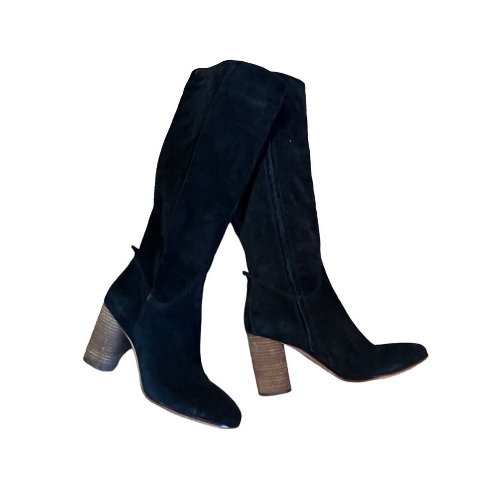 Sam Edelman Boots Suede Camellia Black Sz 8.5 EU 38.5 $225 Knee High Side Zip